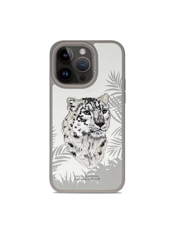 iPhone 15 Pro Max Savanna Series 3D Embroidered White Tiger Leather Case